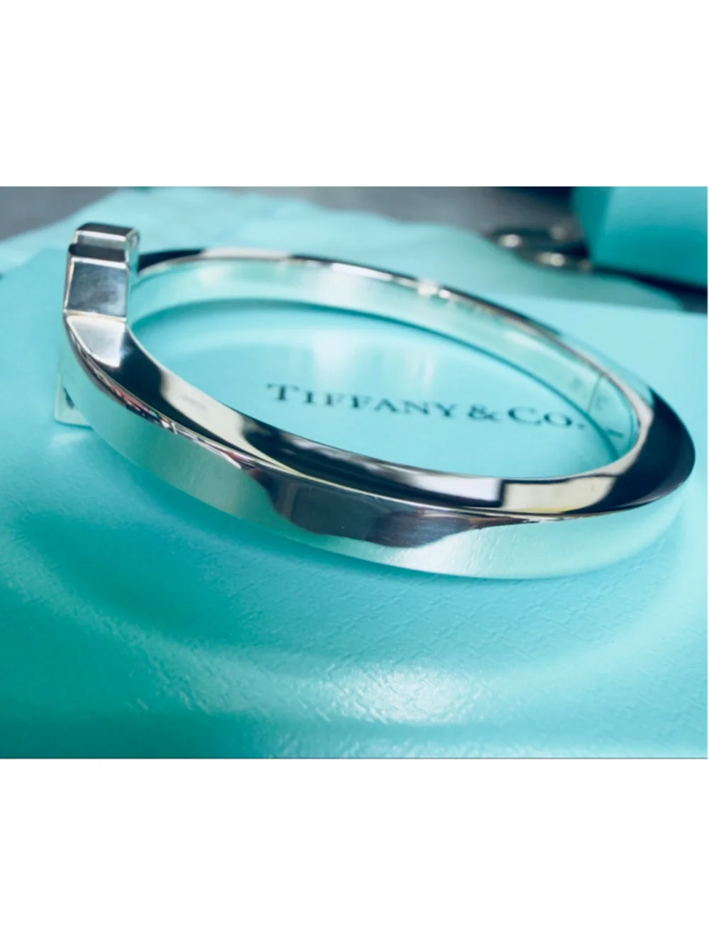 Tiffany & Co. T Square Sterling Silver Bangle Bracelet 6.1” - Picture 6 of 15